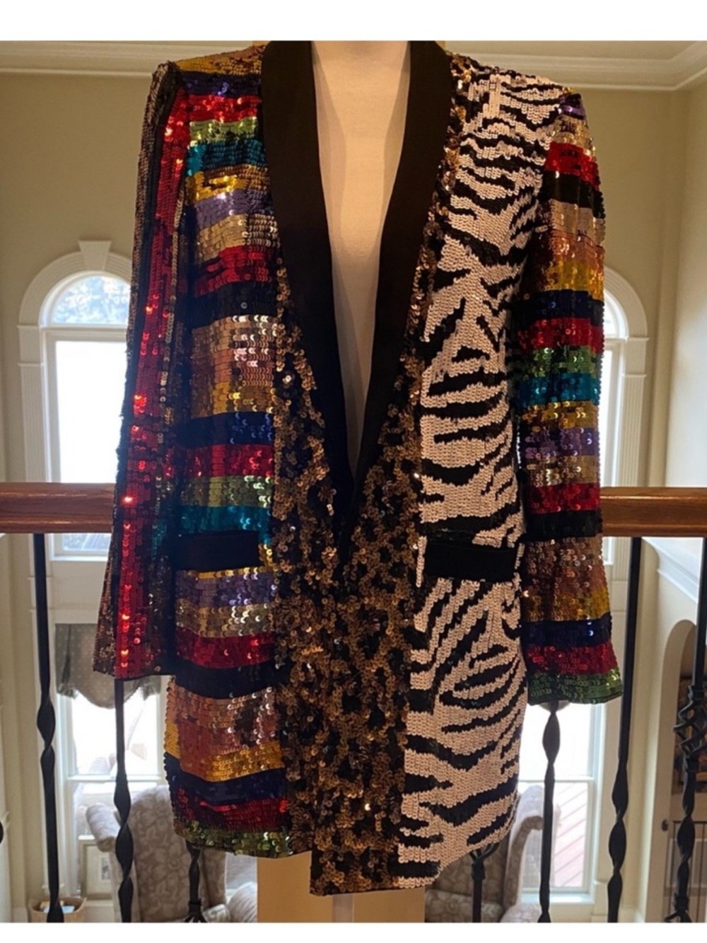 Alice + Olivia Multicolor Sequin Zebra-Striped Blazer